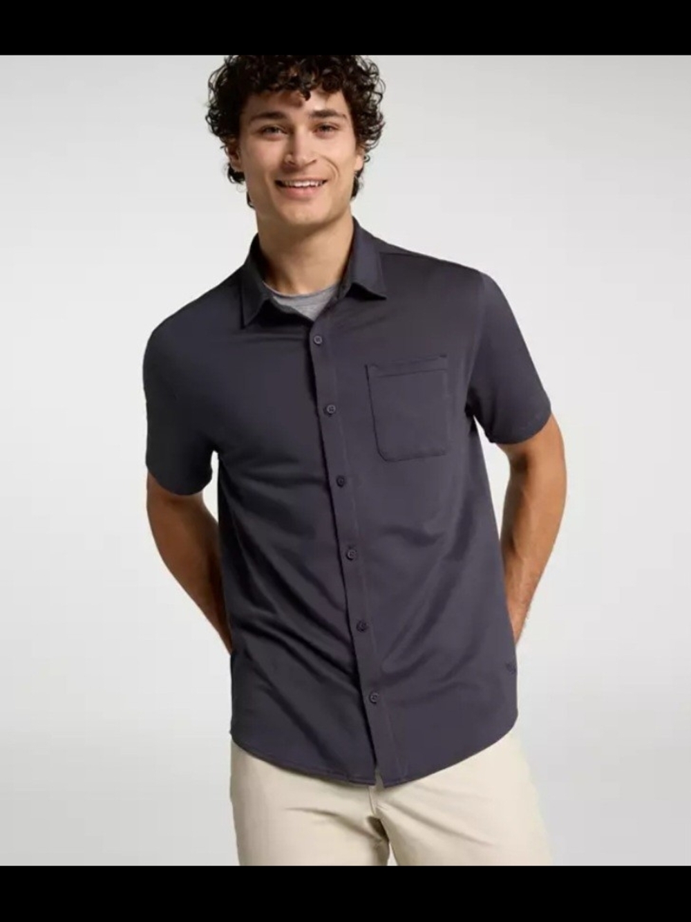 VRST Refined KnitShort-Sleeve Casual Button-Down Shirt in Graphic Charcoal